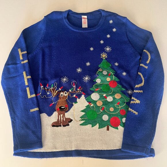 Womens Holiday Tme Ugly Christmas Sweater Reindeer Size Large 12-14 - Picture 1 of 7